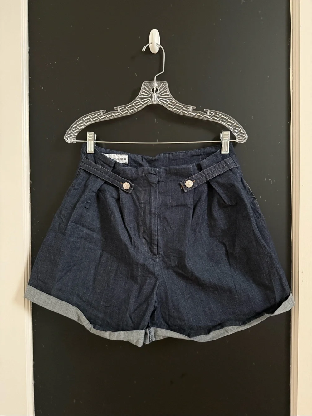 Zara Dark Navy High-Waist Rolled Hem Shorts